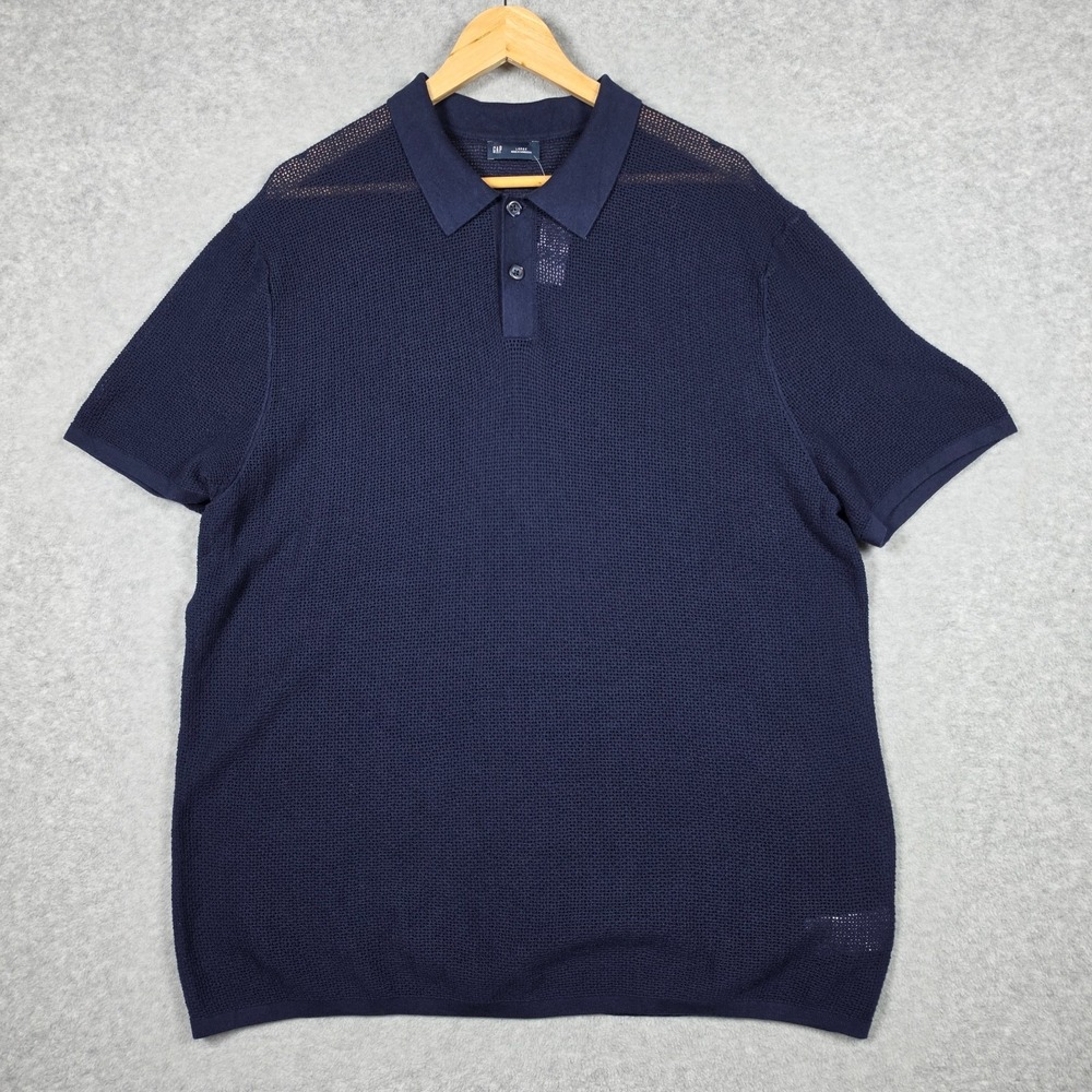GAP Polo Shirt Mens Size Large Navy Blue Short Sleeve Polo Sweater Open Knit NEW